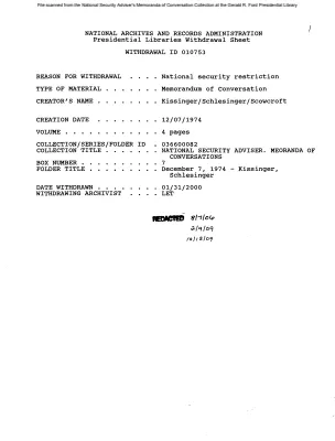 December 7, 1974 - Kissinger, Schlesinger
