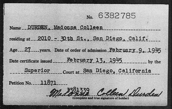 Durden, Madonna Colleen - 1945