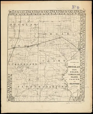 Township map of Douglas, Edgar, Coles, Cumberland Clark, Jasper, and Crawford Counties