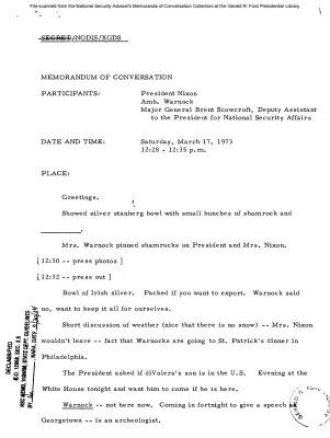 March 17, 1973 - Nixon, Irish Ambassador Warnock