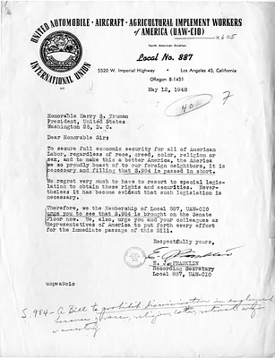 Letter from E. F. Franklin to President Harry S. Truman