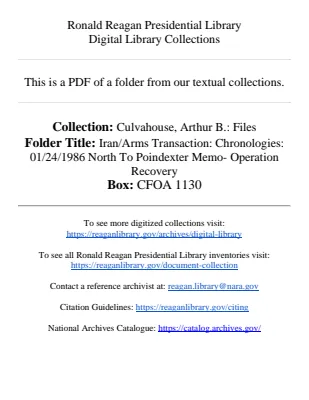 Iran/Arms Transaction: Chronologies: 01/24/1986 North To Poindexter Memo- Operation Recovery