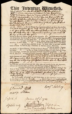 Samuel Wood indentured to apprentice with Benjamin Salisbury of Boston, 8 March 1743