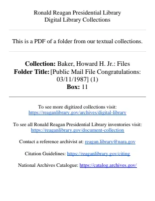 [Public Mail File Congratulations: 03/11/1987] (1)