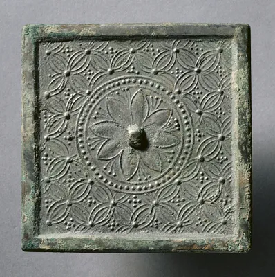 Square Mirror with Floral and Coin Motifs