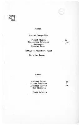 White House Dinner and Supper Menu