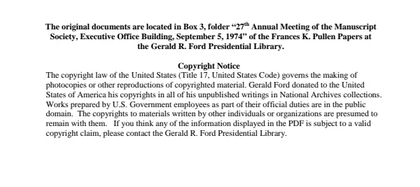 1974/09/05 - 27th Annual Meeting of the Manuscript Society, Executive Office Building