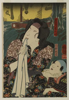 Shinzaemon's Wife Otoki and Boy Shinkichi