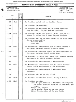 President Gerald R. Ford's Daily Diary, November 27, 1975