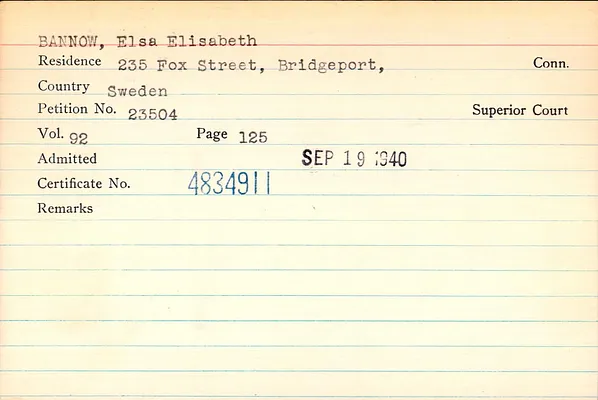 Fairfield County Superior Court and Fairfield County Court of Common Pleas, Index to Records of Naturalization, 1839-1955, Bannow-Bawot