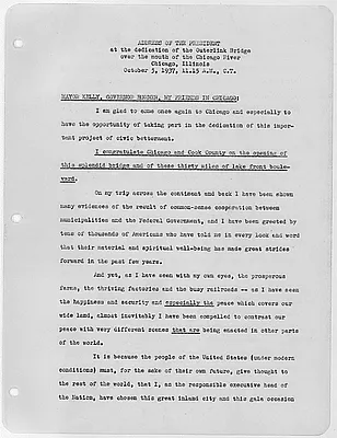 Franklin D. Roosevelt address on the dedication of the Outer Link Bridge, Chicago, Illinois
