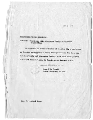 Memorandum from Acting Secretary of War Kenneth Royall to President Harry S. Truman