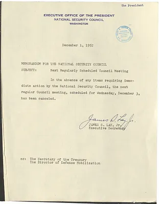 Memorandum from James S. Lay, Jr. to the National Security Council