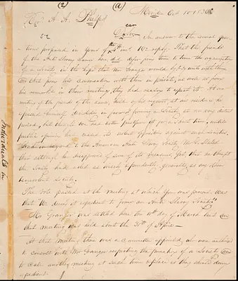 Letter from Isaac Tibbals, Meriden, to Amos Augustus Phelps, 1836 October 10
