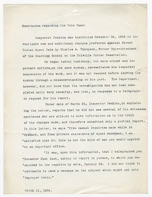 Memorandum Regarding the Cole Case