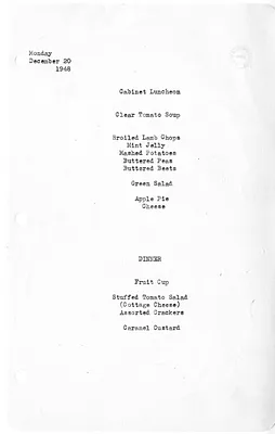 White House Luncheon and Dinner Menu