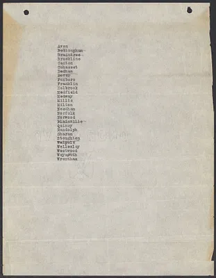 Sacco-Vanzetti Case Records, 1920-1928. Defense Papers. List of prospective jurors (by town), n.d. Box 4, Folder 5, Harvard Law School Library, Historical & Special Collections