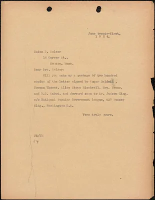 [Fred H. Moore] typed note (copy) to Helen D. Melzer, [Boston, Mass.], June 21, 1924