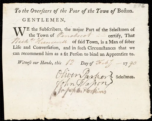 Ann Cromwell indentured to apprentice with Richard Hun[n]ewell of Penobscot, 12 January 1790