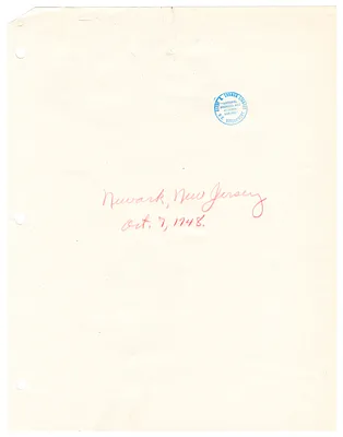 Reading Copy, Speech of President Harry S. Truman, Newark, New Jersey