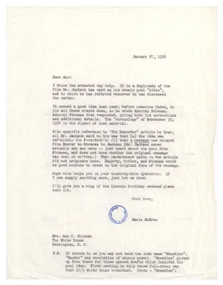 Letter, Marie McCrum to Ann C. Whitman