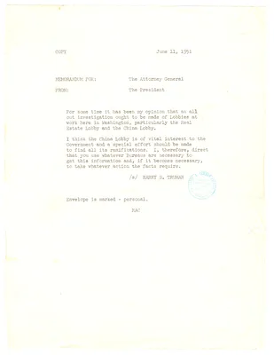 Memorandum to Attorney General J. Howard McGrath from President Harry S. Truman