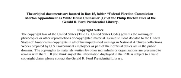 Federal Election Commission - Morton Appointment as White House Counsellor (1)