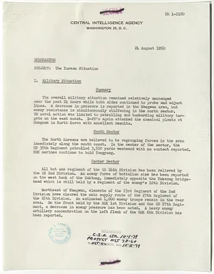 Memorandum from R. H. Hillenkoetter, Korean Situation