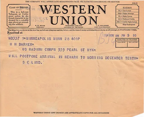 Telegram to H.H. Barker, November 28, 1934