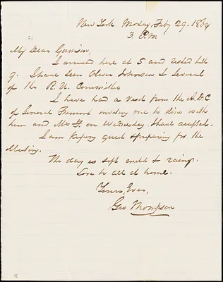 Letter from George Thompson, New York, [New York], to William Lloyd Garrison, 1864 Feb[ruar]y 29