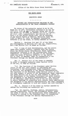 Executive Order - Reports and Investigations Relating to the Administration of the Trade Agreements Program [Executive Order]