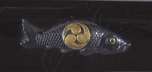 Long sword (katana) with black lacquer saya with raised waves, fish, octopus and mon (includes 51.1264.1-51.1264.3)