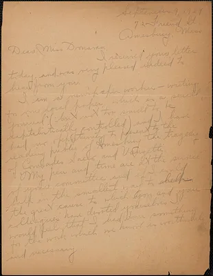 John F. Kellett autograph letter signed to Mary Donovan, Amesbury, Mass., September 9, 1927