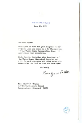 Letter from First Lady Rosalynn Carter to Bess W. Truman