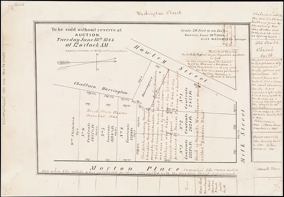 [Plan of lots for sale on Morton and Milk Streets, Boston]