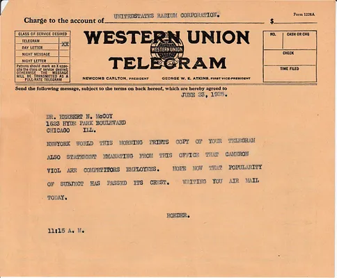 Telegram to Herbert N. McCoy, June 23, 1925