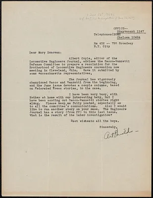 Art Shields typed letter signed to Mary Donovan, New York. N.Y., [June 14?, 1927]