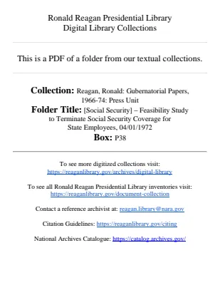 [Social Security] - Feasibility Study to Terminate Social Security Coverage for State Employees, 04/01/1972