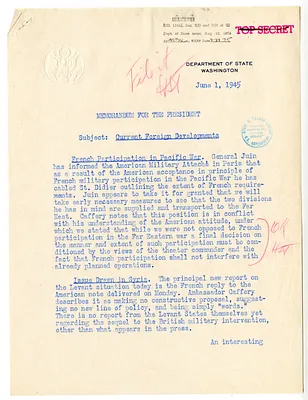 Memorandum from Acting Secretary of State Joseph Grew to President Harry S. Truman