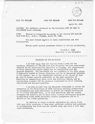 White House Press Release, Statement by President Harry S. Truman