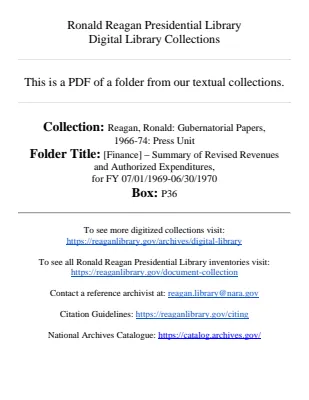 [Finance] - Summary of Revised Revenues and Authorized Expenditures, for FY 07/01/1969-06/30/1970