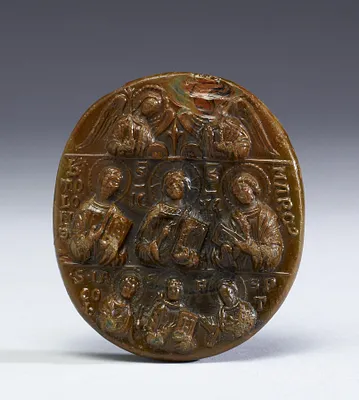 Pilgrim Medallion with Christ, Angels, Apostles, and Saints