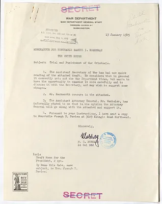 Memorandum from Lieutenant Colonel Murray Bernays to Samuel Rosenman with Attachment