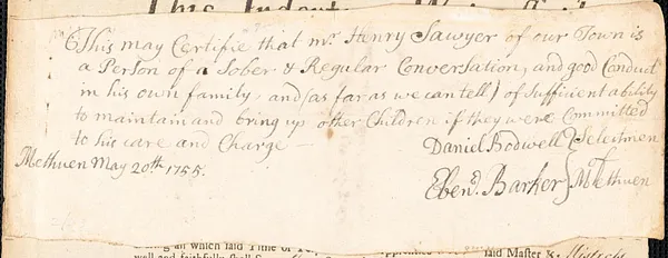 Elizabeth Love indentured to apprentice with Henry Sawyer of Methuen, 1755