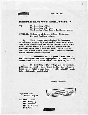National Security Action Memorandum No. 149 Withdrawal of Certain Military Units from Forward Position in Laos