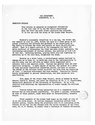 War Department Press Release