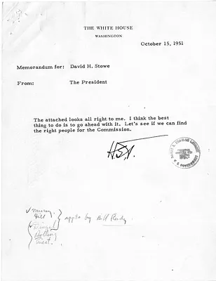 Correspondence Between President Harry S. Truman and David Stowe with Attachment