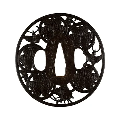 Tsuba with Hollyhock Crests (""Aoi mon"")