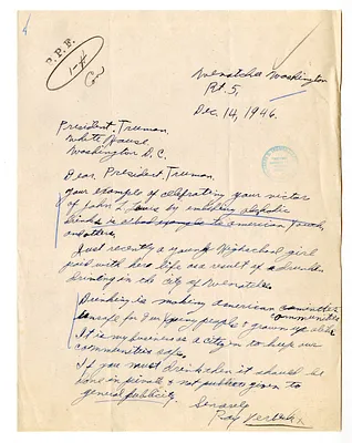 Letter from Ray Verbeck to President Harry S. Truman