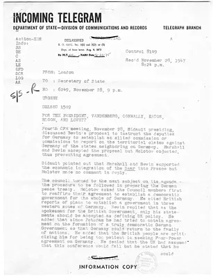 Telegram from Lewis Douglas to Secretary of State George Marshall
